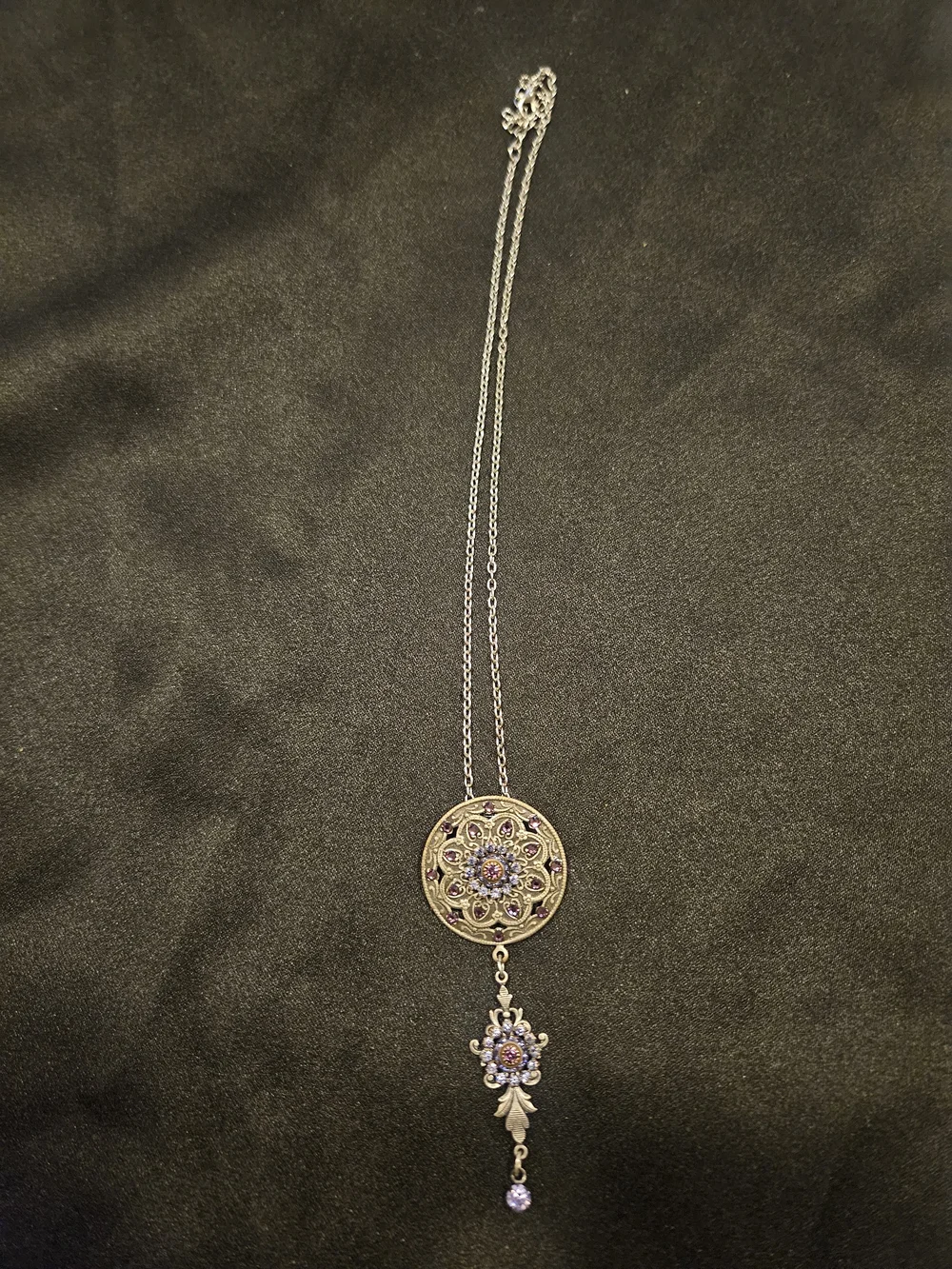 Vintage Purple Crystal Pendant/Brooch Necklace - Women Jewelry